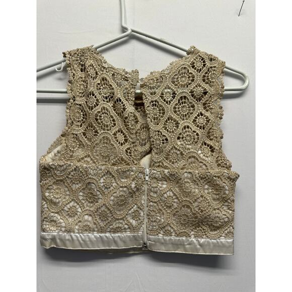 Y2K Metallic Lace Crop Top – Sequin Hearts Gold Bustier Style - Picture 5 of 9